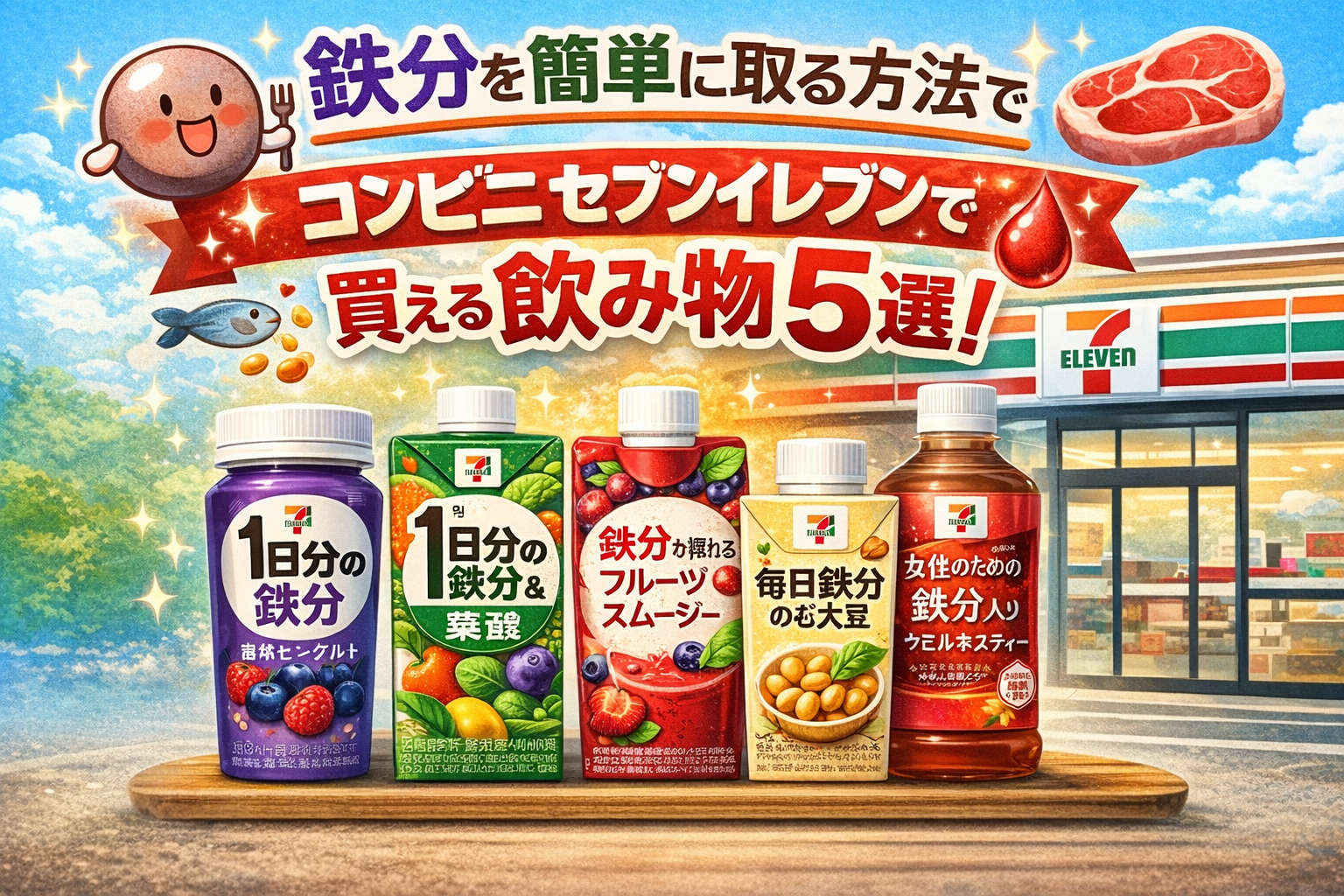 鉄分を簡単に取る方法でコンビニセブンイレブンで買える飲み物5選！
